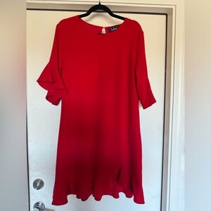 Lulu's Vibrant Red Midi Shift Dress with Ruffle Sleeve
